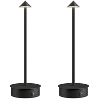 HOMCOM Jeu de 2 Lampes de Table LED Rechargeables avec USB et Commande Tactile et Lumière Réglable Ø10x30 cm Noir