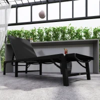 Outsunny Folding Sun Lounger Set of 2, 5-Position Adjustable Reclining Garden Loungers, Garden Chaise Lounge Sunbed Recliner Chairs with Steel Frame for Beach, Porch, Patio, Camping, Black(m-9)