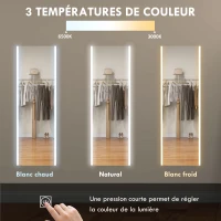 HOMCOM Miroir rectangulaire sur pied intégral pleine longueur avec éclairage LED à poser ou mural 150 x 50 cm blanc(m-6)
