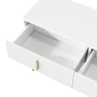 Credenza con 6 cassetti, maniglie e gambe dorate, texture ondulata, 120x40x77 cm, Bianco e Oro(m-10)