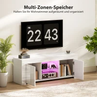 HOMCOM TV-Schrank mit LED-Beleuchtung, 2 Schranktüren, Glasregal, Kabellöcher, für Wohnzimmer, Spanplatte, Weiß(m-5)