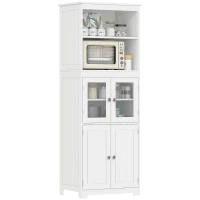 HOMCOM Armoire de cuisine buffet cuisine vaisselier meuble de rangement avec 2 niches, 2 placards avec 4 portes dont 2 portes vitrées, étagère réglable - dim. 60I x 30P x 162H cm blanc(m-1)