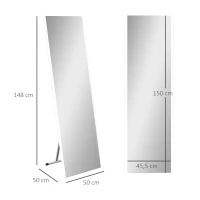 HOMCOM Miroir rectangulaire sur pied intégral pleine longueur avec éclairage LED à poser ou mural 150 x 50 cm blanc(m-3)