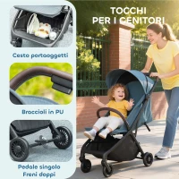 AIYAPLAY Passeggino per Bambini con Tettuccio Regolabile e Sacca Portaoggetti, 87x50x103 cm, Blu e Nero(m-6)