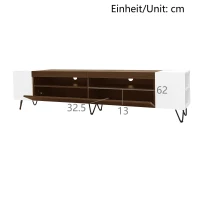 Meuble TV avec aspect bois, 2 compartiments ouverts, étagères latérales, 180x36x43 cm, Blanc+Couleur naturelle(m-4)