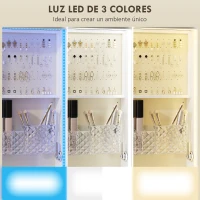 HOMCOM Espejo Joyero con Luces LED Armario para Joyas de Giro de 360° Cerradura y Llaves Superficie Blanco y Forro Beige(m-5)