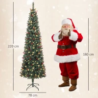 HOMCOM Árbol de Navidad Artificial Estrecho 230 cm con Luces LED 7 Modos de Iluminación 761 Ramas Piñas Bayas y Soporte Verde(m-3)