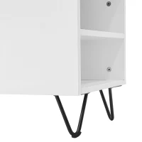 Meuble TV avec aspect bois, 2 compartiments ouverts, étagères latérales, 180x36x43 cm, Blanc+Couleur naturelle(m-12)