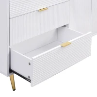 Credenza con ante e ripiani interni, cassetti, maniglie e gambe dorate, 120x38x80,5 cm, Bianco(m-9)