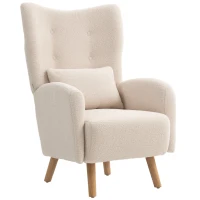 HOMCOM Sillón de acento, Sillón tapizado con tejido de peluche, Cojín de espuma, Sillón de orejas, Beige(m-6)