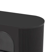 Meuble TV avec portes en verre à structure ondulée, bords arrondis, 170x35x55 cm, Noir+Or(m-8)