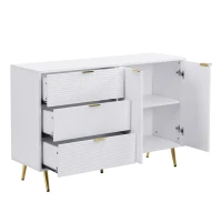 Credenza con ante e ripiani interni, cassetti, maniglie e gambe dorate, 120x38x80,5 cm, Bianco(m-12)