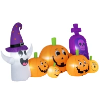 Outsunny Calabaza Gonfiabile di Halloween con Fantasma Lapide con Luci LED IP44 e Gonfiatore per Feste 240x130x130 cm Multicolore(m-6)