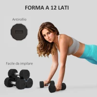 SPORTNOW Set 2 Manubri a 12 Lati da 5 kg in Metallo e Gomma con Impugnatura Antiscivolo, 25x9.5x9.5 cm, Nero(m-4)