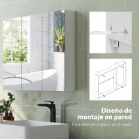 HOMCOM Armario de Baño con Espejo Armario de Pared con 3 Puertas Estantes Ajustables 91,5x11,5x65 cm Blanco(m-7)