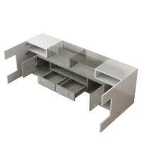 Meuble TV avec éclairage LED, surfaces en verre, avec 6 portes, 2 tiroirs et 3 compartiments, 145x30x51 cm, Blanc(m-14)