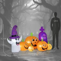 Outsunny Calabaza Gonfiabile di Halloween con Fantasma Lapide con Luci LED IP44 e Gonfiatore per Feste 240x130x130 cm Multicolore(m-3)