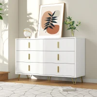 Credenza con 6 cassetti, maniglie e gambe dorate, texture ondulata, 120x40x77 cm, Bianco e Oro(m-4)
