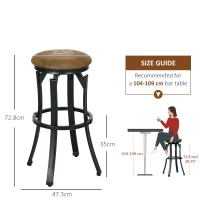 HOMCOM Bar Stools, Set of 2, Microfiber Cloth Breakfast Bar Chairs with Footrest, Vintage Kitchen Stools with Powder-coated Steel Legs for Dining Area and Home Bar, Brown(m-3)