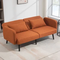 HOMCOM Canapea Pat cu Brațe și Spătar Reglabile și 2 Pernițe, Canapea 3 Locuri, 170x83x80 cm, Maro(m-2)