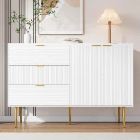 Credenza con ante e ripiani interni, cassetti, maniglie e gambe dorate, 120x38x80,5 cm, Bianco(m-1)