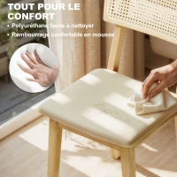 HOMCOM Lot de 2 chaises de salle à manger, chaises de cuisine avec dossier effet rotin, cadre en bois d'hévéa, bois naturel(m-5)