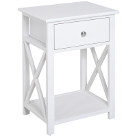 HOMCOM Farmhouse End Table, Sofa Side Table with Drawer, Bottom Shelf and X-frames, Bedside Table for Bedroom, White