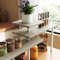 HOMCOM Estante de Cozinha de 3 Níveis Estante de Cozinha com 3 Prateleiras Giratórias Estrutura de Metal e Design em Degraus 40x18x36,5 cm Madeira(m-9)