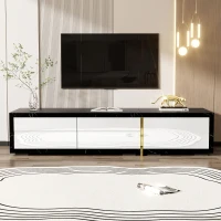 Meuble TV pivotant, longueur variable, 140-260x40x30 cm, Blanc+Noir(m-1)