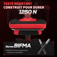 Vinsetto Chaise de bureau fauteuil gaming hauteur réglable dossier roulettes pivotantes repose-pied tissu en maille 58L x 63l x 112-122H cm rouge noir(m-7)