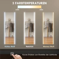 HOMCOM Großer Spiegel Wandspiegel Standspiegel Ganzkörperspiegel, 50 cm x 2,9 cm x 150 cm, Weiß(m-6)