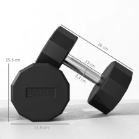 SPORTNOW Set 2 Manubri a 12 Lati da 15 kg in Metallo e Gomma con Impugnatura Antiscivolo, 26x15.5x15.5 cm, Nero(m-3)