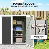 Outsunny Abri de Jardin - cabane de jardin 1,26 m² - cabanon rangement outils 2 Portes verrouillables - dim. 147L x 86l x 134H cm - tôle d'acier Noir Blanc(m-5)