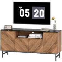 HOMCOM Mueble TV hasta 65 pulgadas mueble tele madera con compartimento abierto y pasacables, efecto mármol, 140x39x66cm, nogal(m-7)