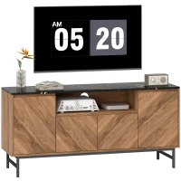 HOMCOM Mueble TV hasta 65 pulgadas mueble tele madera con compartimento abierto y pasacables, efecto mármol, 140x39x66cm, nogal(m-6)