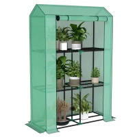 Outsunny Serra da Giardino a 3 Livelli con Copertura in PE Anti-UV e Porta Avvolgibile, 100x40x150 cm, Verde(m-1)