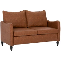 HOMCOM Faux Leather Marble-Effect Two-Seater Sofa - Brown(m-1)