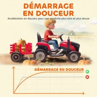 AIYAPLAY Tracteur électrique enfants avec remorque amovible, voiture électrique enfants, télécommande 2,4G, 139x58x55cm, rouge(m-7)