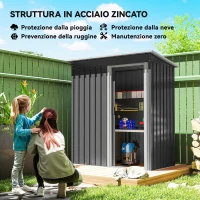 Outsunny Capanno da Giardino 1.16m² con Tetto Inclinato e Porta Scorrevole, Casetta Attrezzi Giardino in Acciaio Zincato, 163x89x182 cm, Nero(m-4)