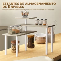 HOMCOM Estantería de Cocina de 3 Niveles con 3 Baldas Giratorias Marco de Metal y Diseño Escalonado para Comedor Salón Natural(m-4)