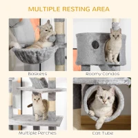 PawHut Floor to Ceiling Cat Tree for Indoor Cats, 240-260cm, Adjustable Height - Light Grey(m-5)
