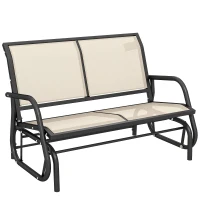 Outsunny 2-Sitzer Schaukelstuhl Gartenbank mit Schaukelmechanismus Gartenschaukel Sitzbank aus Metall Parkbank bis 200 kg belastbar Gartenmöbel für Garten, Terrasse, 120 x 70 x 85 cm Schwarz+Beige(m-1)