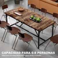 HOMCOM Mesa de Comedor Rectangular para 6-8 Personas Estilo Industrial con Patas de Metal 180x80x75,5 cm Marrón Rústico(m-4)