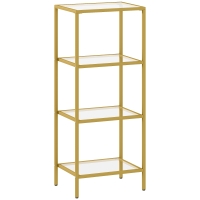 HOMCOM Mobiletto Scaffale a 4 Livelli Minimal in Metallo e Vetro Temperato, 40x30x96.5 cm, color Oro