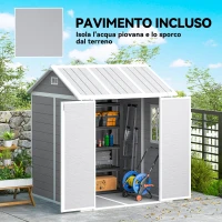 Outsunny Casetta da Giardino in Resina con Pavimento, 2 Porte con Blocco, Finestra, 1.8x1.8m, Grigio(m-6)