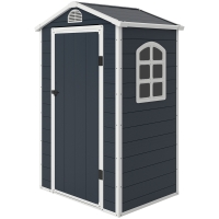 Outsunny Gerätehaus Kunststoff 1,9m² 134x104x204cm Geräteschuppen mit Satteldach Tür wetterfest Gartenhaus Outdoor Garten Schuppen Schrank für Hinterhof Außenbereich Dunkelgrau