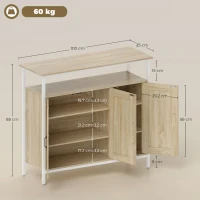 HOMCOM Buffet, meuble de rangement avec 3 portes, compartiment ouvert et 4 étagères réglables, 100 x 35 x 88 cm, bois naturel(m-3)