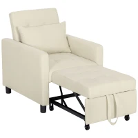 HOMCOM Sofá Cama Individual Poltrona com 4 Rodas Encosto Reclinável Almofada Extra e Assento Acolchoado 69x82,5x84 cm Bege(m-7)
