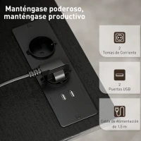 HOMCOM Escritorio Elevable con Ruedas Enchufes Puertos USB Altura Ajustable Panel Central Inclinado y Estante 80x60 cm Negro(m-5)