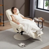 HOMCOM Manual Recliner Chair with Footrest, Upholstered Reclining Armchair with Adjustable Backrest and Cup Holder, PU Leather Swivel Chair for Living Room, Bedroom, Cream White(m-7)